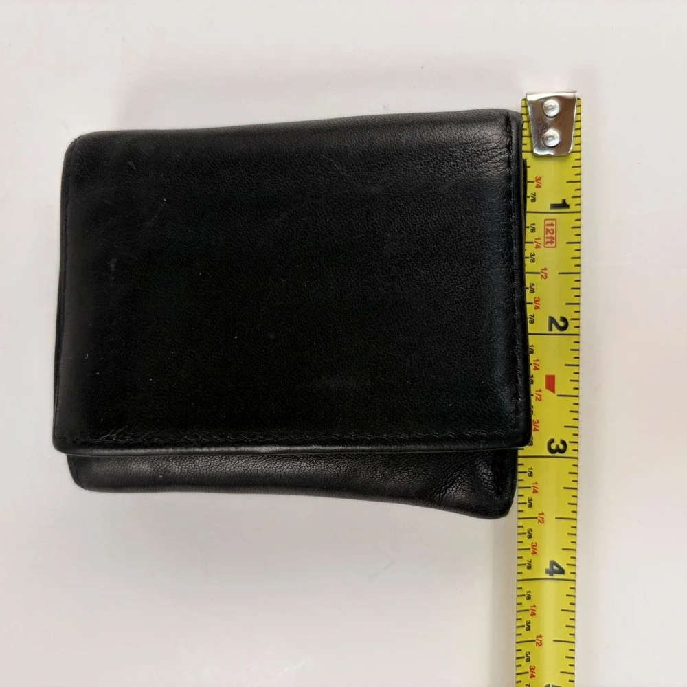 Geoffrey Beene Mens Trifold Wallet Black Italian Leather ID Window Key Slots